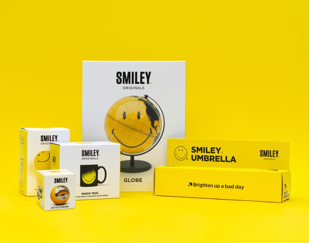 Suck UK Smiley World Globe | Globusy Ziemi i akcesoria do biura domowego | Uśmiechnięta dekoracja biurka i akcesoria biurkowe | Niezwykłe ozdoby do domu i dekoracji biurka | Globus dla dzieci | Żółty