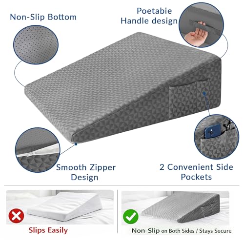 Image of Wedge Pillow for Sleeping, 7.5 inch Memory Foam Bed Wedge for Back and Leg Use | Pressure Relief Dual-Layer Design Distributes Load Evenly, Provides Stable Support, and Holds Its Shape for Long-Term Comfort