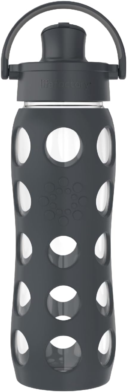 Lifefactory 22-Ounce Active Flip Cap Glass Water Bottle, 22oz, Carbon
