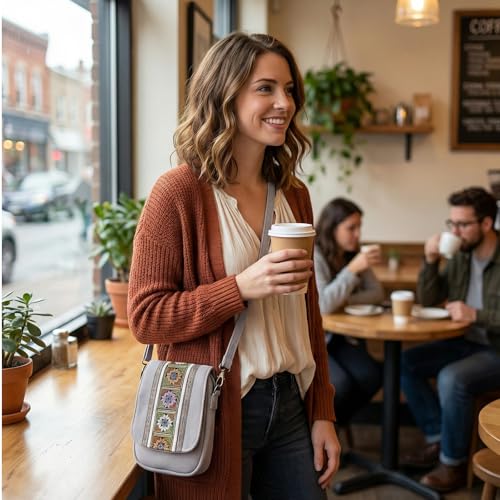 Image of Goodhan Embroidery Canvas Crossbody Bag Cell phone Pouch Coin Purse for Women