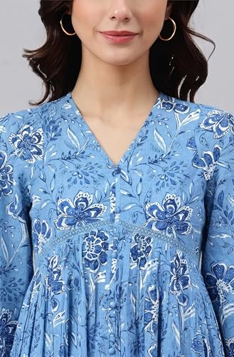 Image of Janasya Women's Cotton Solid Flared Dress