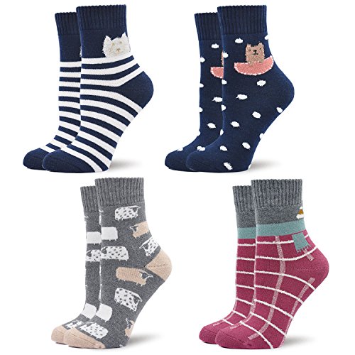 Teenloveme Calcetines Termicos Mujer Calcetines Invierno Coloridos, Mujer Calientes Calcetines de Algodon Gruesa, Mujer Calcetines de Animales Lindos, 4 pares - imagen 2
