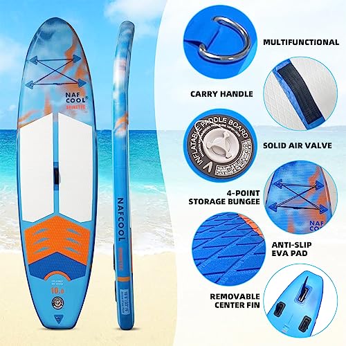 Nafcool Inflatable Stand Up Paddle Board,10'4"×32"×6" Surfing Standing Paddle Board With Sup Accessories & Backpack, Non-Slip Deck,Removable Fins,Leash,Paddle,Hand Pump For Youth & Adult(Sky Blue) #TOP3