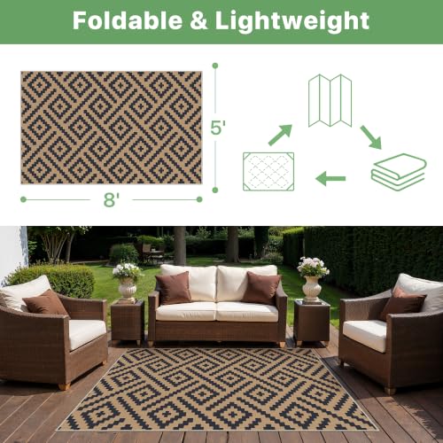 Image of GENIMO Outdoor Rug, Waterproof Plastic Rugs for Patio, 5'x8' Black Cocoa