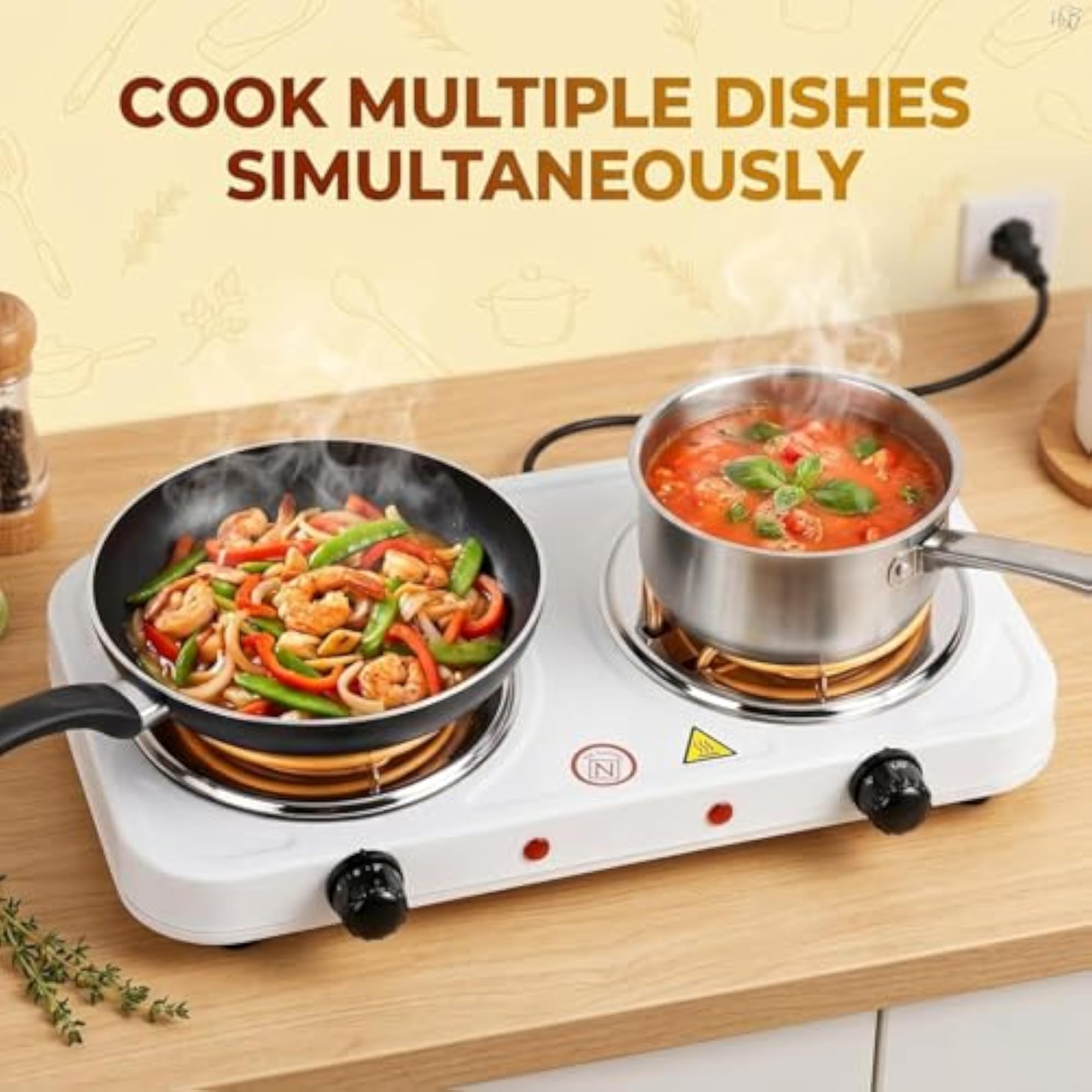 Electric Double Burner Coil Cooktop, 2000W