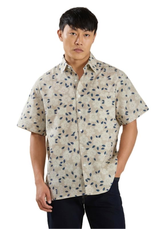 Image of MARK & ALBERT Men's Half Sleeve Linen Slim Fit Shirt