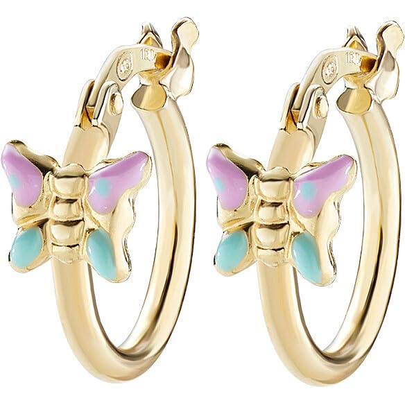 Orecchini bambina di Amen della collezione Junior. Gioiello realizzato in argento 925 di colore oro e smalto rosa e azzurro. Diametro: 1 cm. La referenza è ORJFAGAZ1