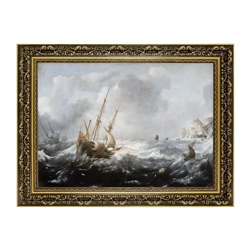 Vintage Framed Stormy Sea Ships Canvas Print Oil Paintings Reproduction