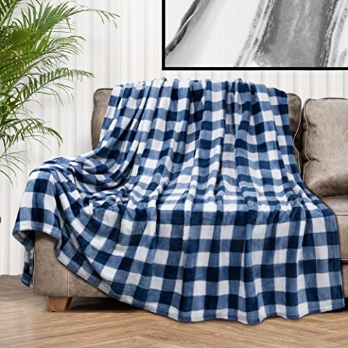 Pavilia Buffalo Check Fleece Throw Blanket | Blue White Checkered Plaid Flannel Blanket | Soft Velvet Lightweight Microfiber Blanket For Couch Sofa | 50X60 Inches Checker Navy #TOP2
