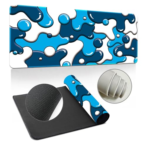 Hixingo Tapis de Souris XXL Gamer - 3D Bulles Multicolores, Bords Cousus, Base Antidérapante pour Gaming (1000x500x3mm, Bleu)