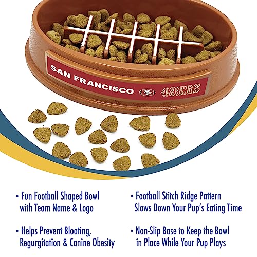 Image of NFL Super-Bowl 49ERS Slow Feeder Dog & Cat Bowl. Football Design for Healthy Digestion. Non-Slip for Large & Small Pets