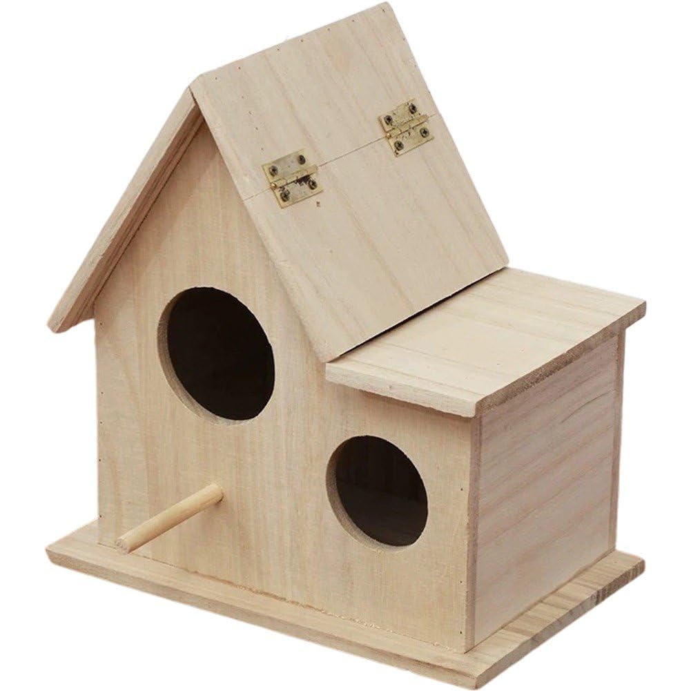 Fituenly Outdoor Wooden Bird House, Hanging Parrot Nest Box for Garden, Weather-resistant Bird Nesting Cottage for Swallows, Natural Bird Feeder Hideout