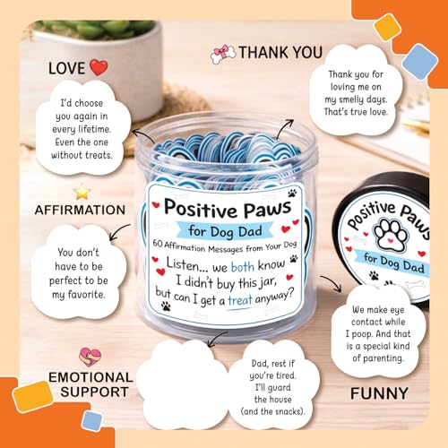 Image of NewEleven Dog Dad Gifts For Men - Fathers Day Gift From Dog, 60 Emotional Support Birthday Gift Cards for Dogs Dad, Brother, Husband - Fur Daddy Gifts From Daughter, Son, Wife - Puppy Positive Jar