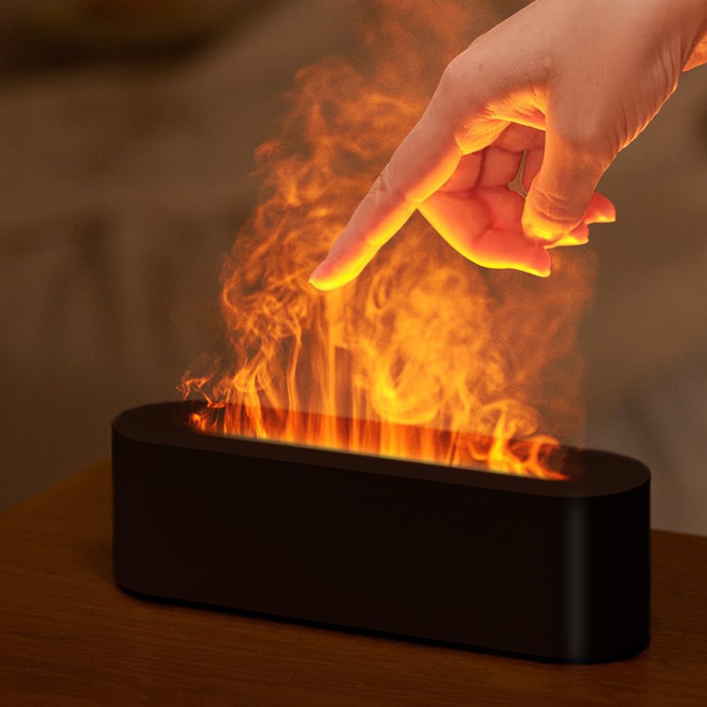 Luchtbevochtiger Ultrasoon Aromadiffuser Met Vlameffect – Diffuser Voor Etherische Oliën, 7 Kleuren LED, Afstandsbediening & Timer, Wit Ultrasone Luchtbevochtiger