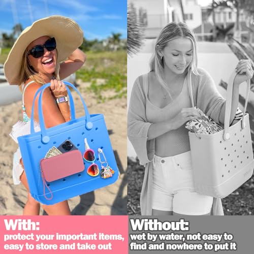Image of Mity rain Silicone Wallet for Bogg Bag Phone Holder | Accessories Set for Bogg Bag Contain 2PCS Key Holder and Large Capacity Silicone Zipper Bag for Beach Bags Tote Bag (Pink)