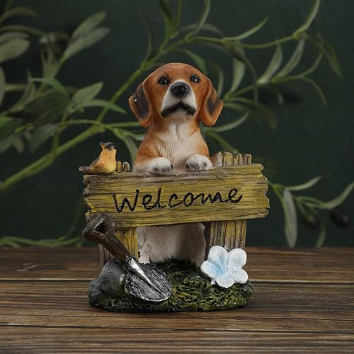 Statue de chien de jardin jaune en résine pour décoration extérieure et ornement de table