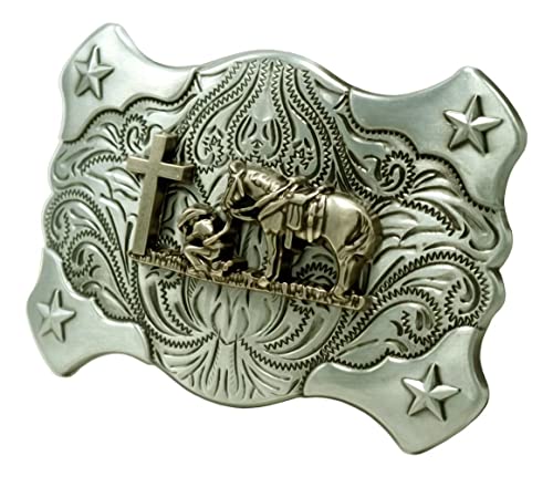 Image of Moranse Cross Cowboy Kneeling Prayer Horse Zinc Alloy Belt Buckles