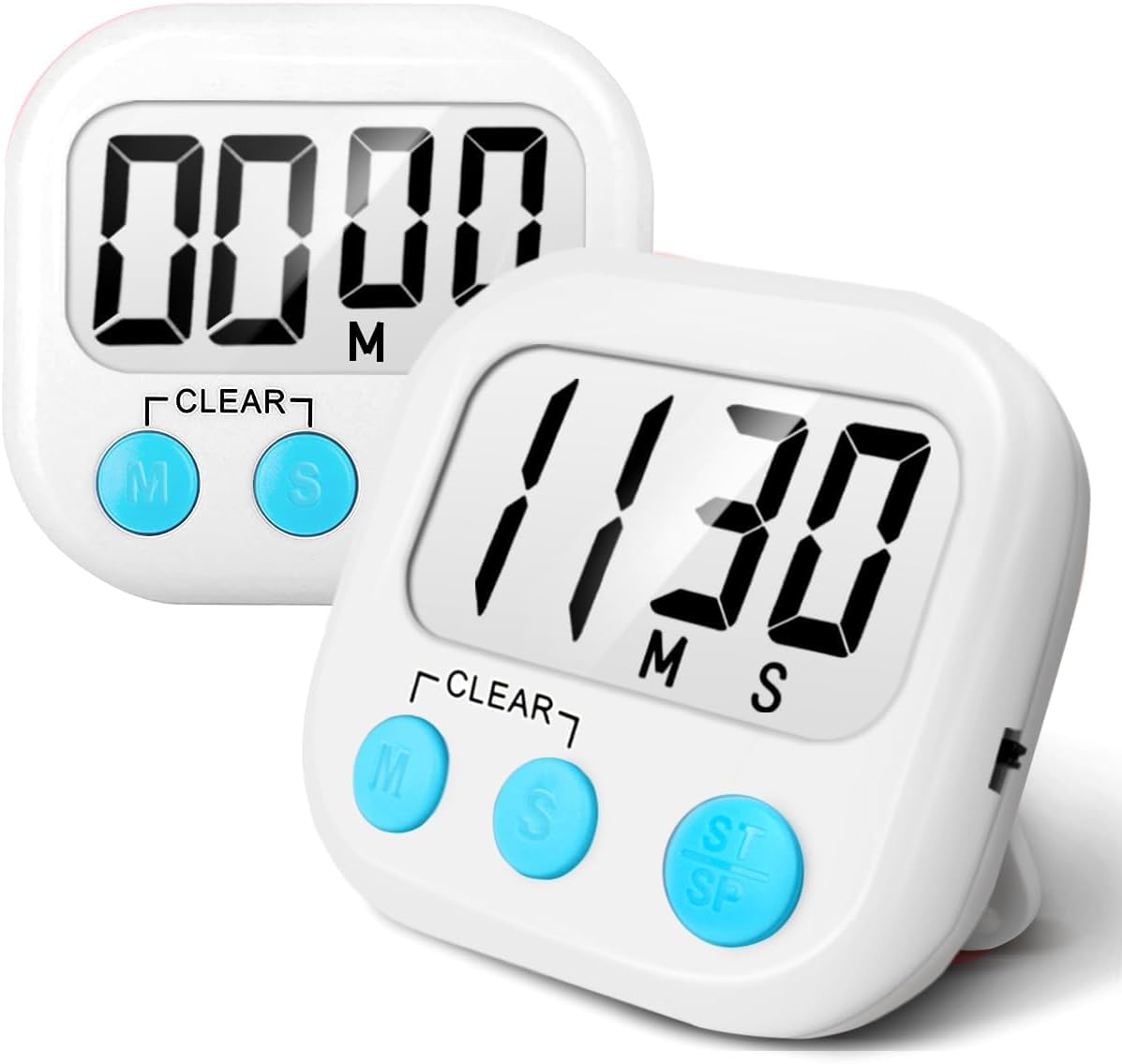 AOUCE 2 Pack Digital Kitchen Timer for Cooking Big Digits Loud Alarm Magnetic Backing Stand Cooking Timers for Baking White