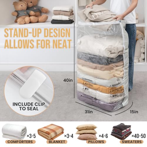 Image of TAILI Vacuum Storage Bags 4 Pack, Jumbo Cube (31x40x15 Inch), Cream
