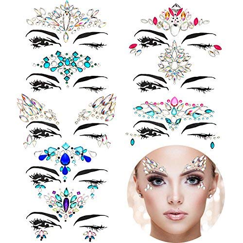 TOODOO 8 Sets Face Gems Rhinestone Colorful Sticker Tattoo Jewelry Stick on Face Festival Jewels for Forehead Body Decorations (Shiny Style)