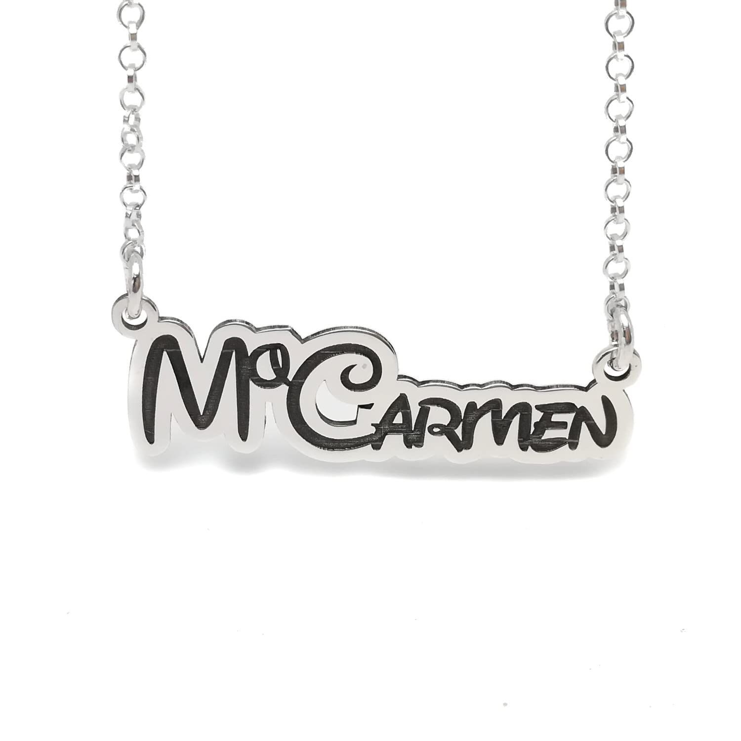 Collar con Nombre para Mujer Personalizado en Plata de Ley 925/1000. Colgante con Nombre. Regalo Día de la Madre. Colgante Mujer. Modelo M.Carmen
