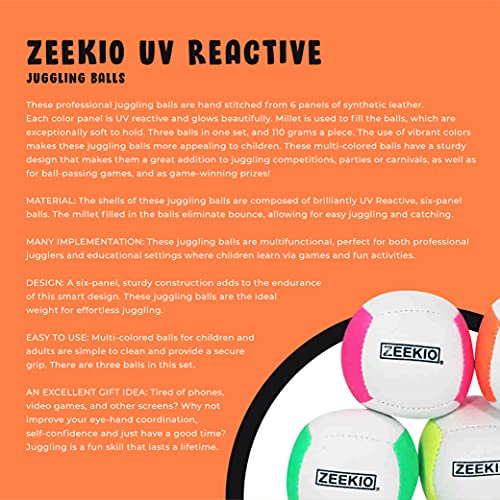 Zeekio Lunar Juggling Balls - [Set Of 3], Professional Uv Reactive, 6-Panel Balls, Synthetic Leather, Millet Filled, 110G Each, Solid Pink #TOP1
