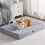 WNPETHOME Orthopedic Large Dog Bed, Dog Bed for Large Dogs with Egg Foam Crate Pet Bed with Soft Rose Plush Waterproof Dog Bed Cover Washable Removable（Dog Bed Large 36 x 27 x 3 inch Grey）