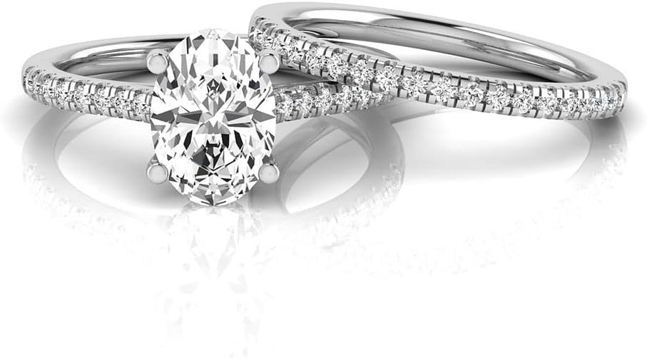 IGI Certified 2.50 Carat Oval Lab Grown Diamond (2 Ct, F, VS2) 14K Gold Womens Bridal Wedding Ring Set