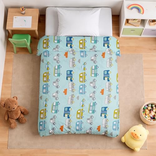 Image of FRESH FROM LOOM Rotary Printed Micro Fiber Comforter | Dohar | Quit | Single Bed | Double Weaved | Washable | Hypoallergenic Skin Friendly (Bus-Aqua | 60x90 Inches, Single Bed)