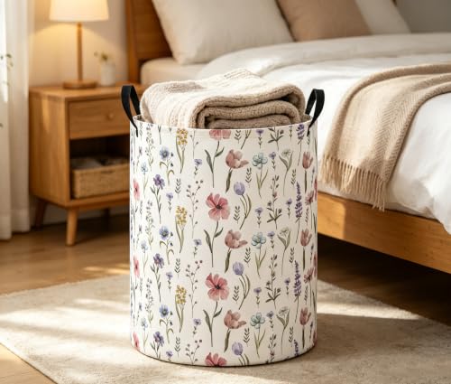 Image of Baby Laundry Basket Baby Nursery Hamper Kids Laundry Basket Toy Storage Bin for Boys Room Decor Gift Baskets for Bedroom Bathroom(Flower)
