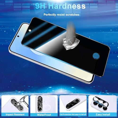 Image of 2+2 Pack Privacy Screen Protector Compatible with Galaxy S25 FE 5G - 2 Tempered Film + 2 Camera Lens Glass - High Clarity - Bubble Free - Anti-Spy Protection - Anti-Shatter