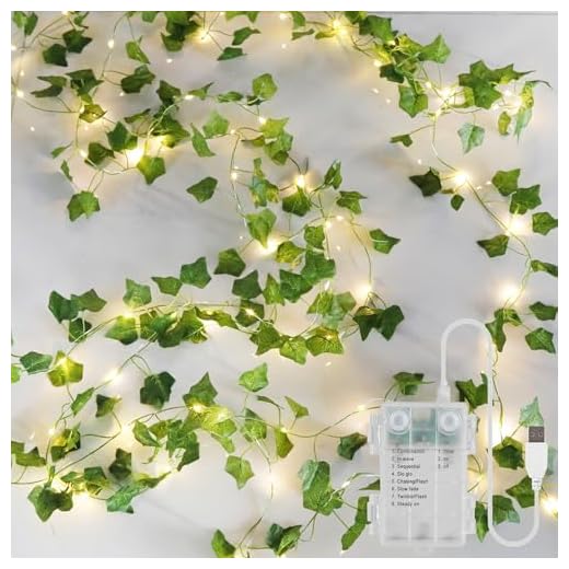 YOUNGAR Ivy Vines with Fairy Lights,Leaf String Lights Battery/USB Operated,23FT 73LED Fake for Bedroom Wall Room Wedding Birthday Garden Party Wall Room Decor (Warm White)