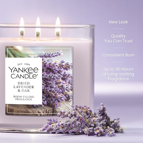 Yankee Candle 3 Wick Candle Jar, Scented Candle with up to 40 Hours of Burn Time, Premium Plant Wax Blend for Consistent Long Lasting Scent from First to Last Burn, Dried Lavender & Oak