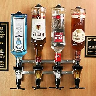 Chabrias Ltd Bottle Alcohol Spirit Measure Drink Dispenser Bar Butler Home bar Garage Man cave Set Wall Fixing Mount Bracket plus 4 x Traditional Optics (Black, 25ml)