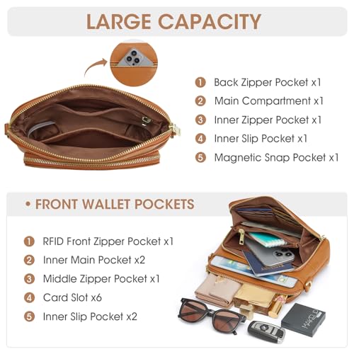 Image of Kattee Leather Crossbody Bag with Built-in RFID Wallet | Top grain pebbled leather, built-in RFID wallet, multiple pockets, and an adjustable strap for everyday use.