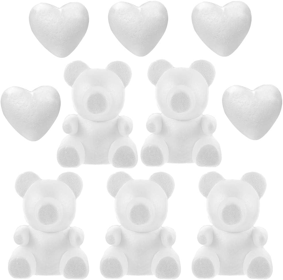 WINOMO 10pcs Bear Shape Modelling Foam Heart White DIY Craft Mold for Wedding Gift Party Flower Arranging Decor