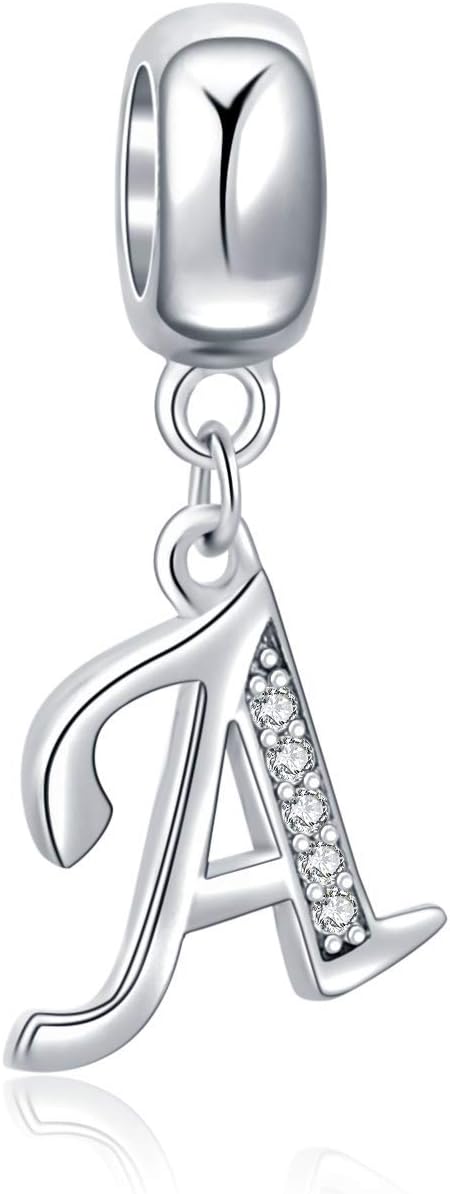 SOUKISS 925 Sterling Silver Letter Beads Initial A-z Dangle Alphabet Crystal Charm Fits European Bracelet Gift for Mother Valentines day