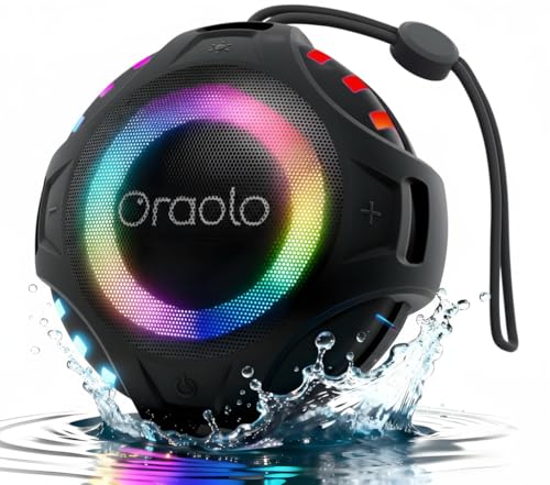 oraolo Altavoz Bluetooth Ducha 6.0 con Luces RGB, Altavoces Bluetooth Pequeño, Mini Altavoz Portatil Bluetooths, 30H Reproducción, IPX7 Resistencia al Agua, para Baño Exterior Piscina Fiesta