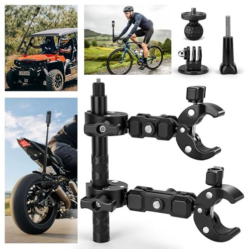 Motorrad Halterung für Insta360 X5 X4, Fahrradlenker Montageset mit 120cm Unsichtbarem Selfie Stick Double Clamp Kamera Zubehör für Insta 360 X5 X4 X3 ONE X2 GoPro Hero 13 12 DJI Osmo Pocket 3/4
