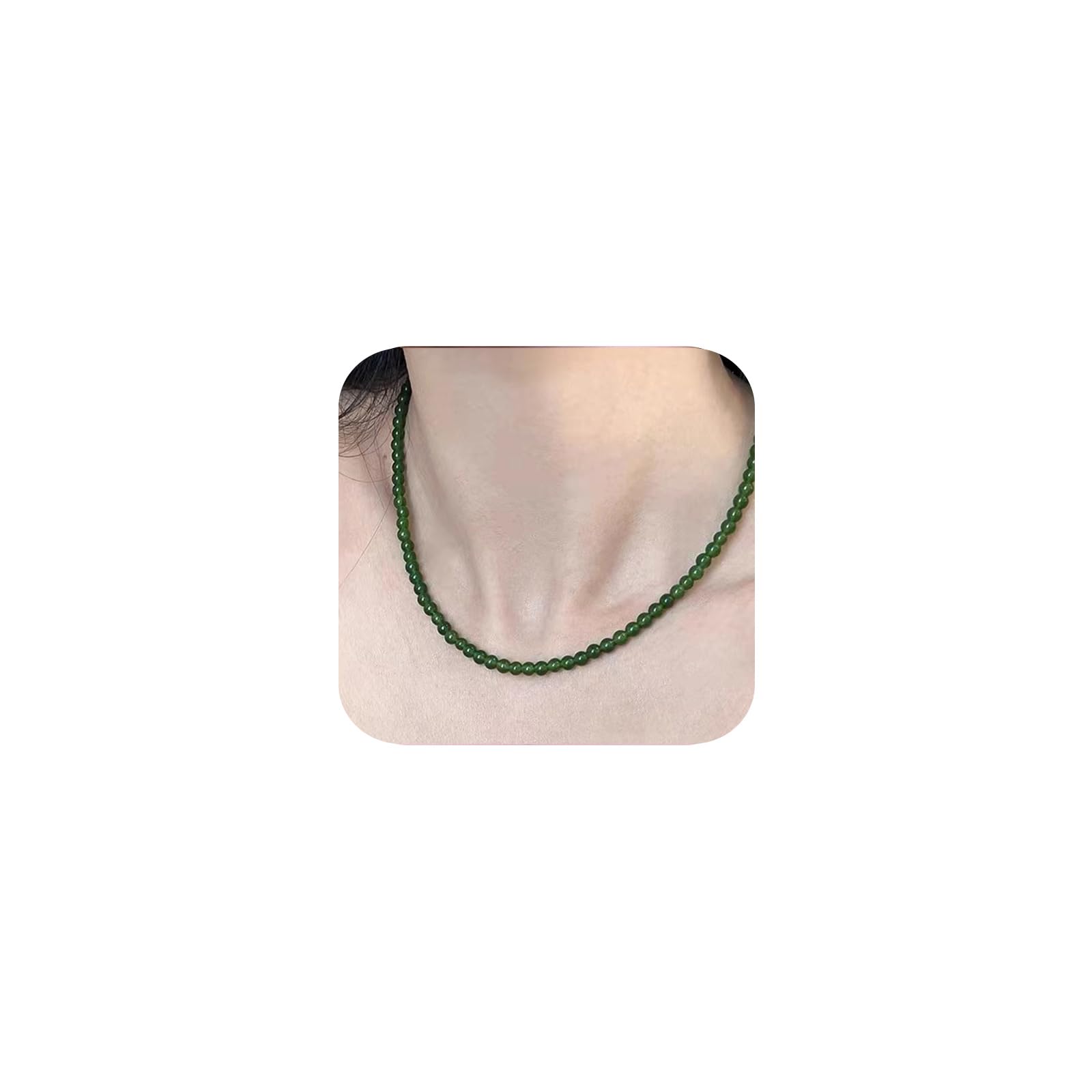 Zinzin Chrysopras Halskette, Sterlingsilber 4mm Runde Perlenkette Heilsteine Handgefertigter Schmuck (Grün)