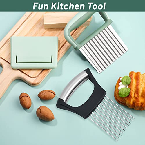 Ripple Knife Baby Wave Cutter Potato Cutter Children with Protective Stainless Steel Potato Wave Knife Onion Cutter Holder for Fruit Vegetables Salad Fries Onion 2 Pieces - Image 3