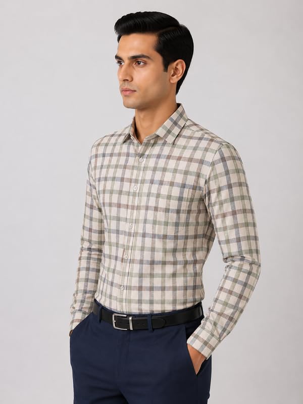 Image of MARK & ALBERT 100% Cotton Full Sleeves Regular Fit Formal Shirt for Men Blue