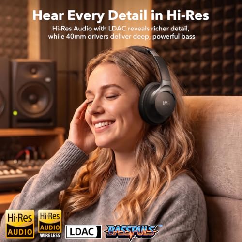 Image of 1Mii Hybrid Active Noise Cancelling Headphones for Gaming & Airplane Travel | Wireless Bluetooth 6.0 Over‑Ear Headset, Deep Bass, Custom EQ via APP, Hi‑Res Audio, 100H Playtime, Comfort Fit for Office