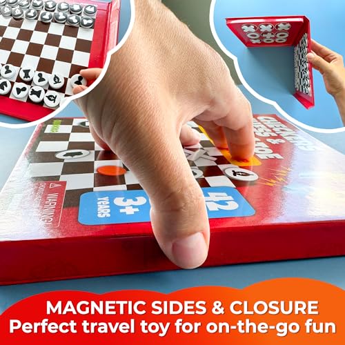 Image of Magnetic Puzzles for Toddlers 3-5 - Kids Travel Toys for Boys and Girls | 3 in 1 Chess and Checkers and TicTacToe Game Kids Ages 4-8 - Magnetic Puzzles for Travel, Road Trip, Plane, Car Ride