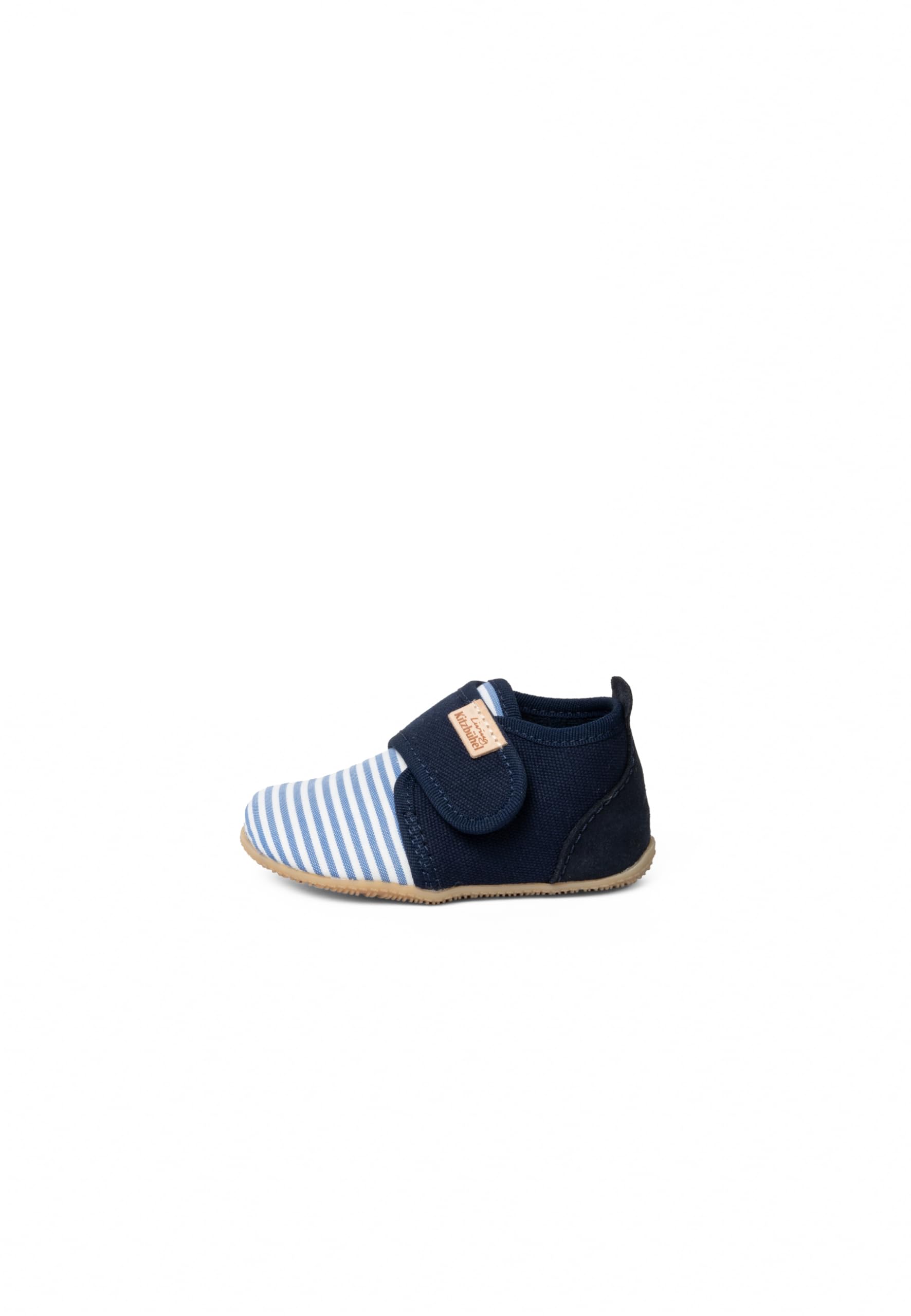 Living Kitzbühel Miękkie kapcie dziecięce Sigi w paski, oddychające buty do raczkowania z bawełnianą frotteą, antypoślizgowe, letnie buty do nauki chodzenia, ręcznie wykonane w Europie, granatowe, 20