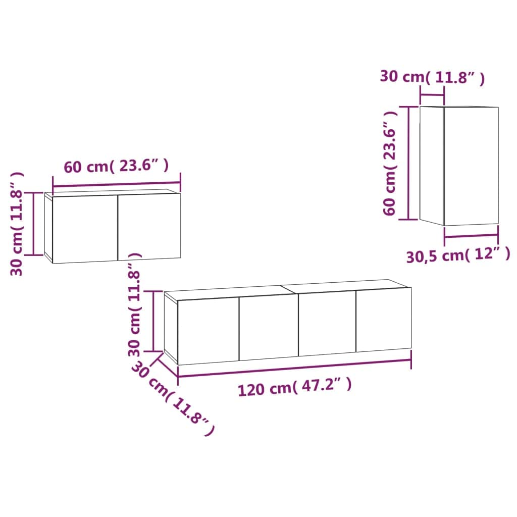 Générique Set mobile TV 4 pezzi Chene Fume, legno Ingenierie | Design da parete, grande spazio per riviste DVD, porte antipolvere, facile da pulire