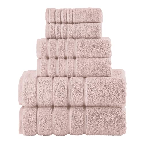 Image of Elegant Comfort 4 Lines Viscose Stripe 6-Piece Premium Towel Set - 100% Turkish Cotton High Absorbent Luxury Bathroom Towels - Includes 2 Washcloths, 2 Hand Towels and 2 Bath Towels Set, Dusty Rose