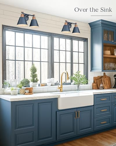 Image of FEMILA 2 Light Bathroom Vanity Light, 15 inch Modern Bathroom Lighting Fixtures Over Mirror, with Woodgrain Finsih, 4FG59B-2W Blue-NW