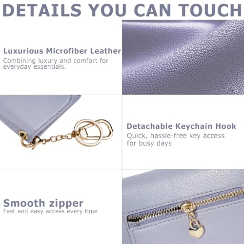 Image of Women Small Wallet RFID Blocking Slim Wallet with Coin Pocket Tri-Fold Credit Card Holder with ID Window and Keychain (Purple)
