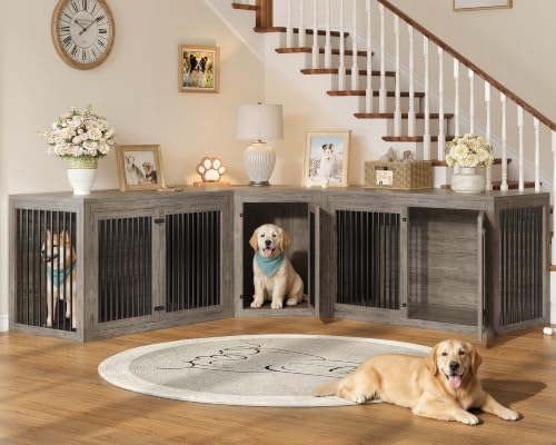 Image of AMERLIFE 128 inch Extra Large Dog Crate Furniture, 3-in-1 Corner Dog Kennel
